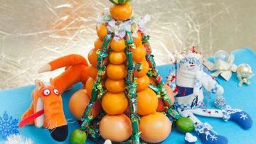 Рецепт Елки из фруктов и конфет