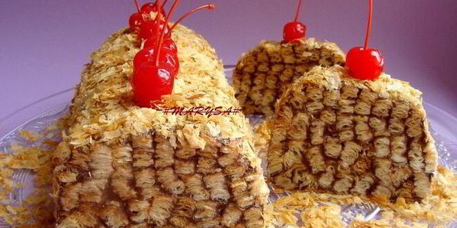 Рецепт торта-полена из слоеного теста с шоколадным кремом