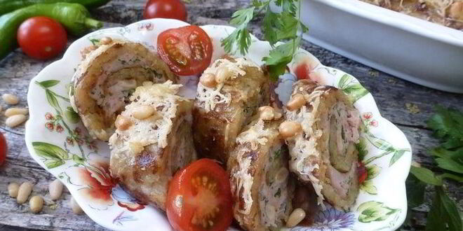 Рецепт рулетов-драников с куриным фаршем