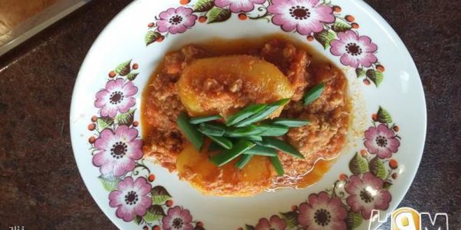 Рецепт картофеля под мясной заливкой