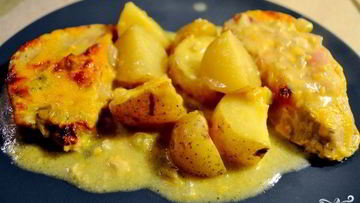 Рецепт Картофеля со свининой и сыром в духовке