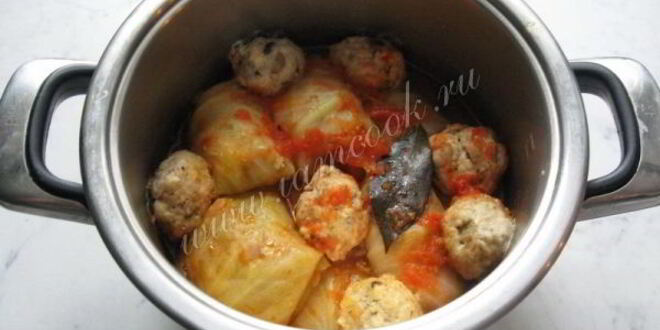 Рецепт голубцов с курицей, свиной грудинкой и грибами