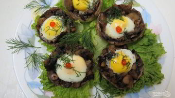 Рецепт Шампиньонов с перепелиными яйцами в микроволновке