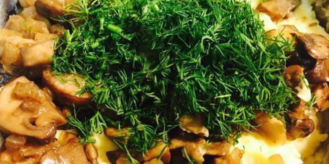 Рецепт картофельного пюре с грибами и зеленью