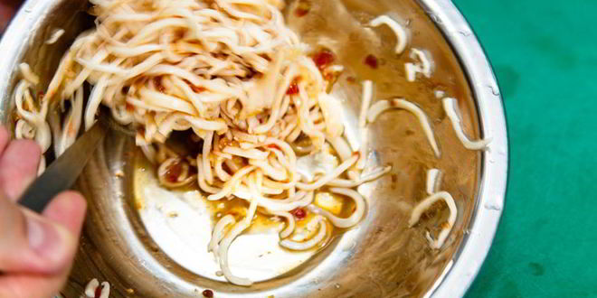 Рецепт лапши из кальмаров в кисло-сладком соусе