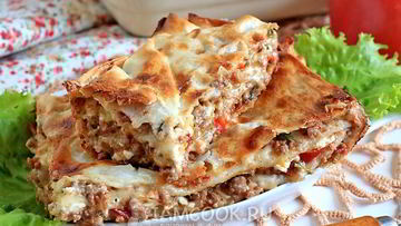 Рецепт Лазаний из лаваша с фаршем и сметанным соусом