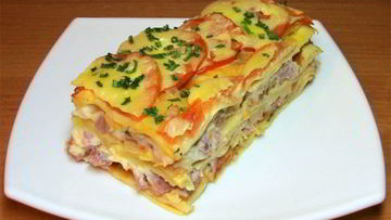 Рецепт Лазаний с помидорами, сыром и ветчиной