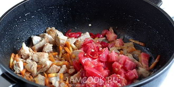 Рецепт макарон с куриным филе и овощами