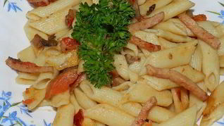 Рецепт Макарон с ветчиной и шампиньонами
