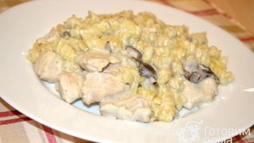 Рецепт Пасты с курицей и грибами в сырно-сливочном соусе