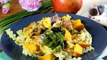 Рецепт Пасты с морепродуктами и грушами