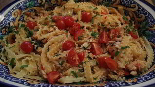 Рецепт Пасты с сибасом и помидорами черри