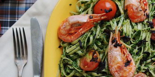 Рецепт пасты со шпинатом и креветками