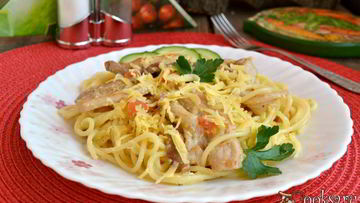 Рецепт Спагетти со свиной грудинкой и яично-сливочным соусом