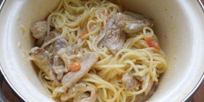 Рецепт спагетти со свиной грудинкой и яично-сливочным соусом