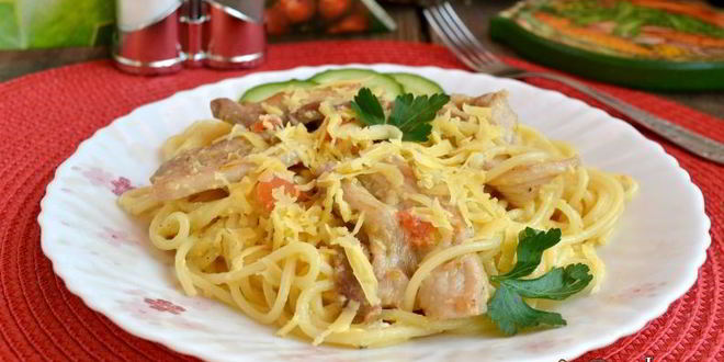 Рецепт спагетти со свиной грудинкой и яично-сливочным соусом