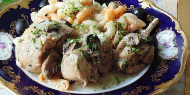 Рецепт кролика с грибами в белом вине