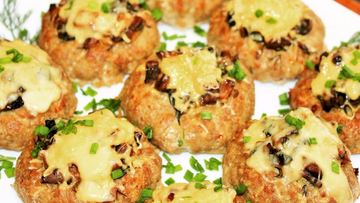 Рецепт Мясных гнезд с грибами в духовке