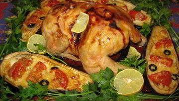 Рецепт Цыпленка в лимонном соке с фаршированными баклажанами