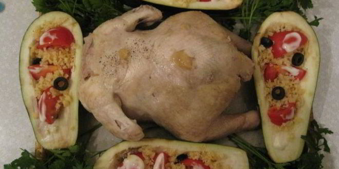 Рецепт цыпленка в лимонном соке с фаршированными баклажанами