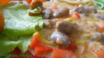 Рецепт Тушеных куриных сердечек в мультиварке