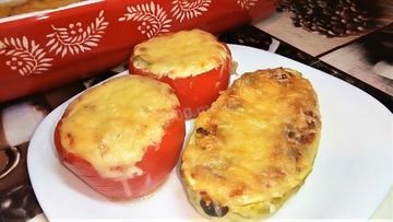 Рецепт Фаршированных творогом помидоры и кабачки под сыром