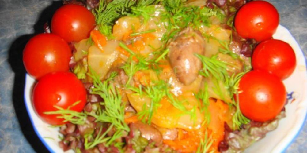 Как приготовить капусту тушеную с куриными сердечками