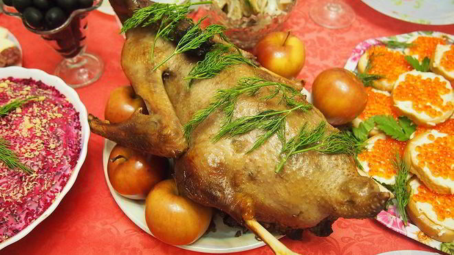 Рецепт Гуся с гречкой, грибами и печенью в рукаве