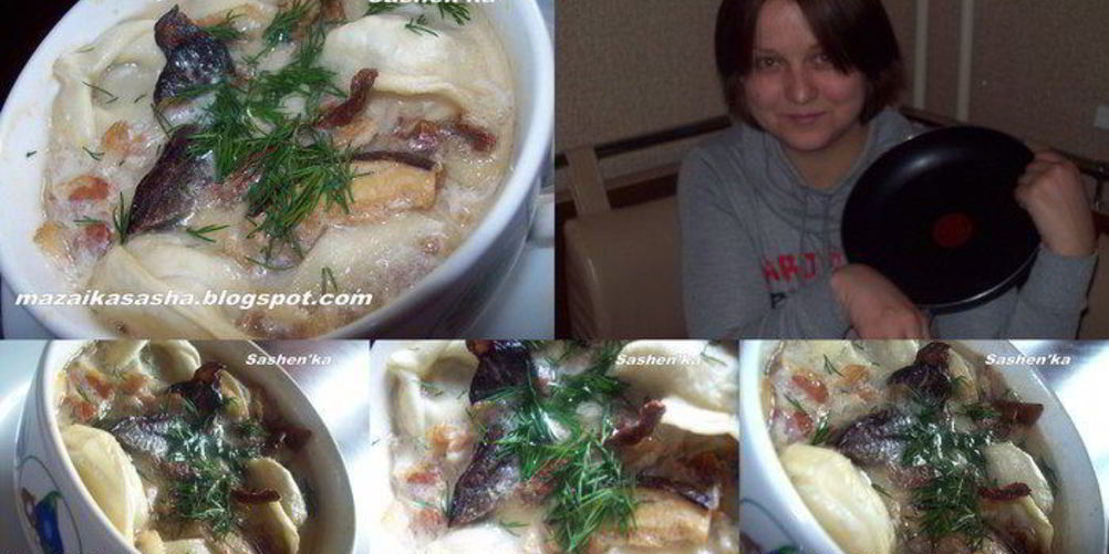 Как приготовить пельмени томленные в горшочке с беконом и лесными грибами