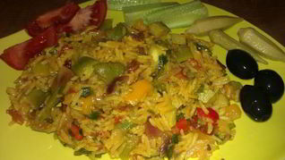 Рецепт Яркой постной паэльи с овощами