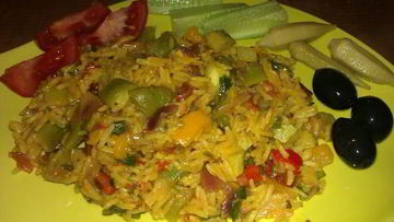 Рецепт Яркой постной паэльи с овощами