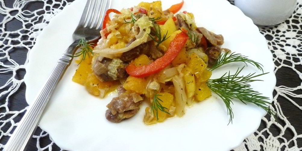 Как приготовить овощное рагу с куриными желудками