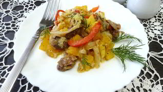 Рецепт Овощного рагу с куриными желудками