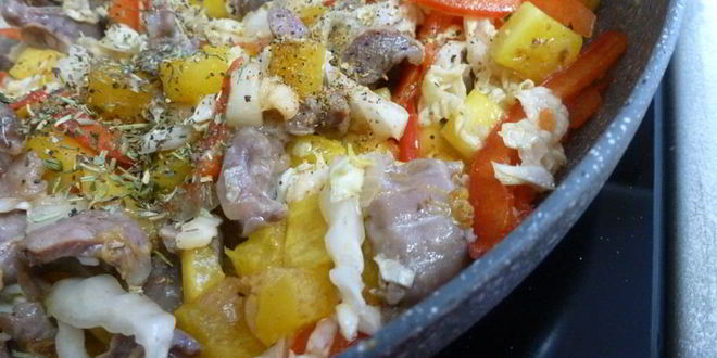 Рецепт овощного рагу с куриными желудками