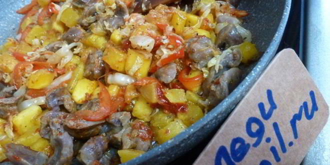 Рецепт овощного рагу с куриными желудками