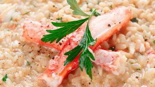 Рецепт Ризотто с крабовым мясом, шафраном и баклажанами