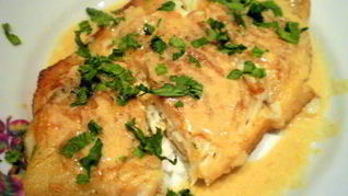 Рецепт Морского окуня под горчично-мандариновым соусом