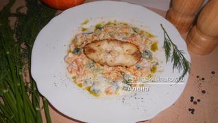 Рецепт Окуня со сливочной тыквой и огурцом