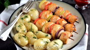 Рецепт Шашлыка на кефире из куриного филе с овощами