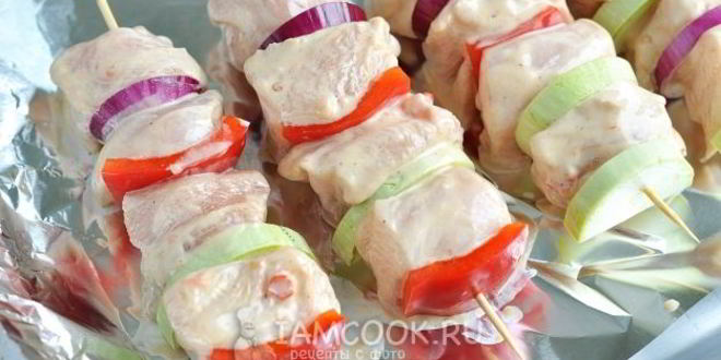 Рецепт шашлыка на кефире из куриного филе с овощами