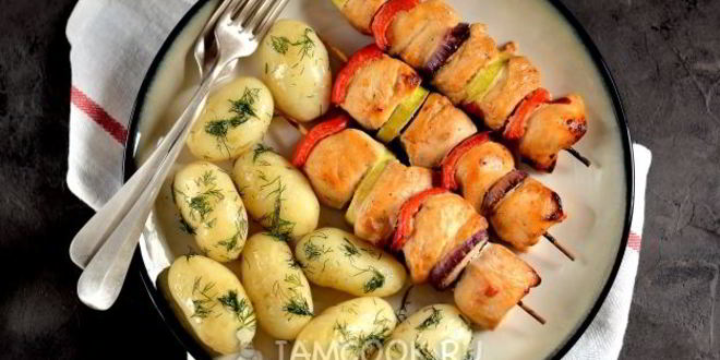 Рецепт шашлыка на кефире из куриного филе с овощами