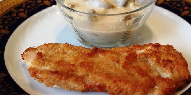 Рецепт куриного шницеля с грибным соусом