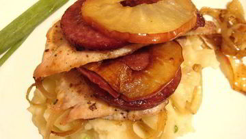 Рецепт Куриных шницелей с яблоками и чоризо