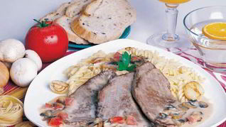 Рецепт Пасты с мясными стейками в грибном соусе