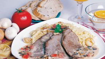 Рецепт Пасты с мясными стейками в грибном соусе