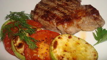 Рецепт Рибая стейк с овощами гриль