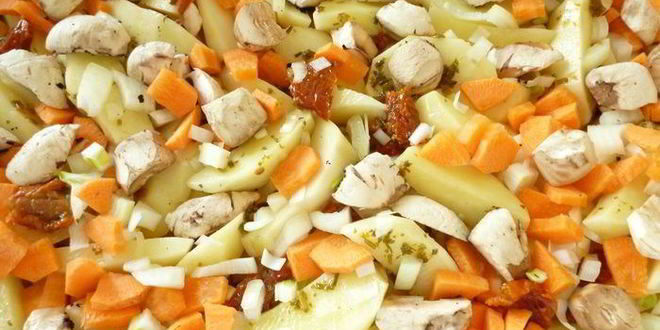 Рецепт куриного жаркого с грибами и вялеными помидорами