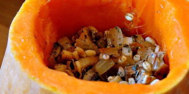 Рецепт перловки с грибами в тыкве