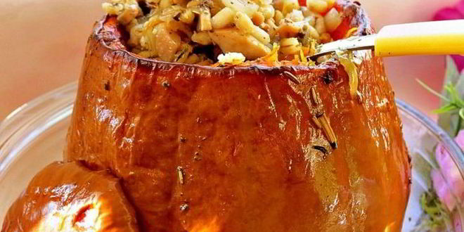 Рецепт перловки с грибами в тыкве