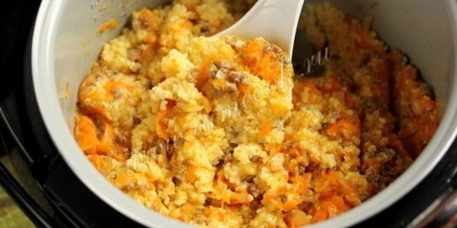 Рецепт пшенной каши с фаршем и тыквой в мультиварке